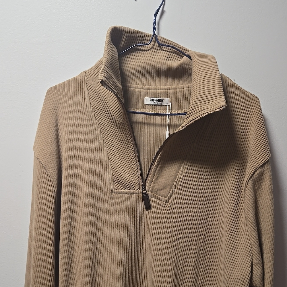 Men's Tan Sweater Coofandy XL half Zip Ribbed Long Sleeve